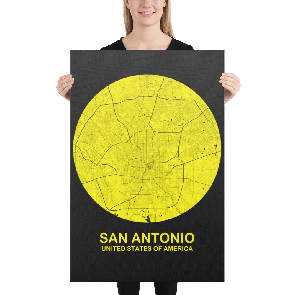 San Antonio Circular Yellow Canvas Map