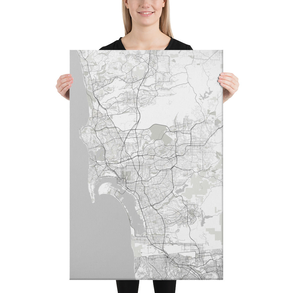 San Diego White Canvas Map