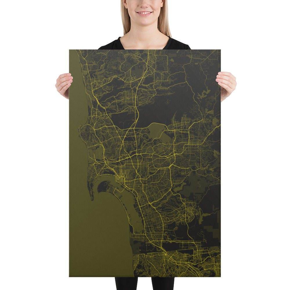 San Diego Black and Yellow Canvas Map