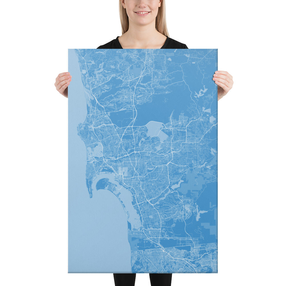 San Diego Blue and White Canvas Map