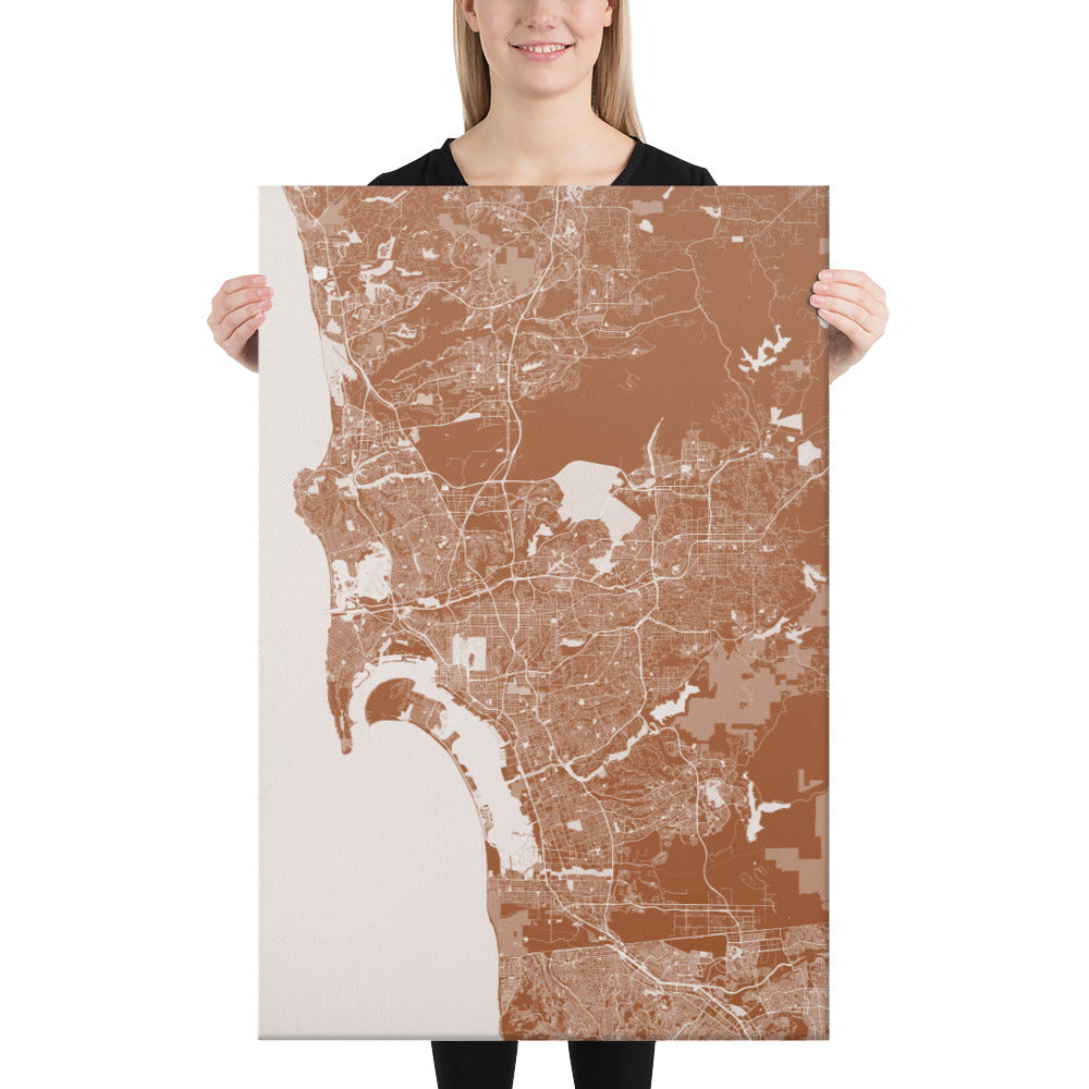 San Diego Brown and White Canvas Map