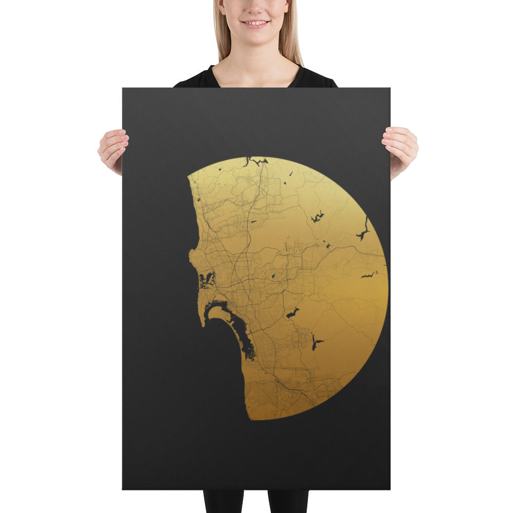 San Diego Gold on Black Canvas Map