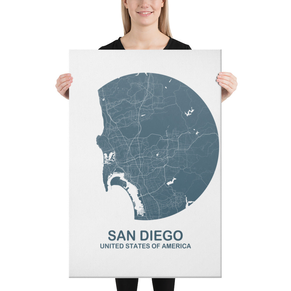 San Diego Circular Blue Canvas Map