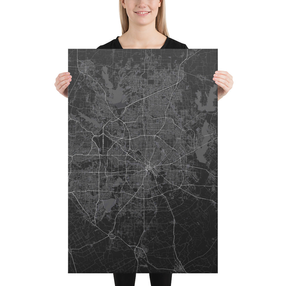 Dallas Black Canvas Map