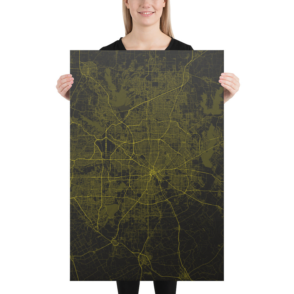 Dallas Black and Yellow Canvas Map