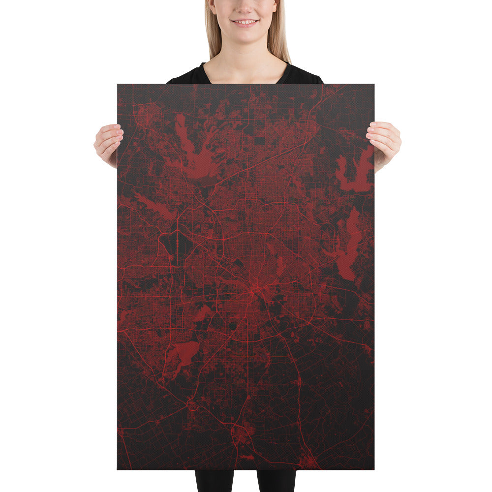 Dallas Black and Red Canvas Map