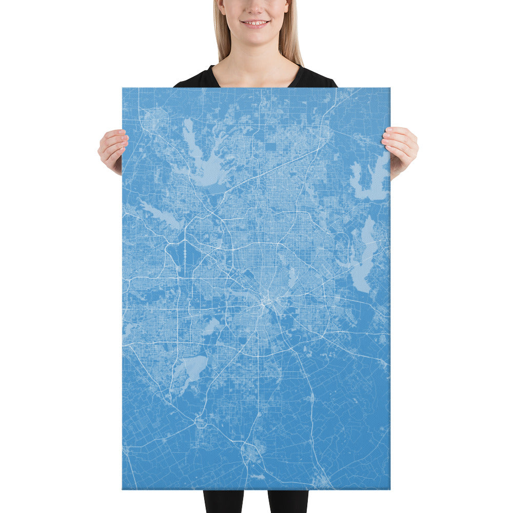 Dallas Blue and White Canvas Map