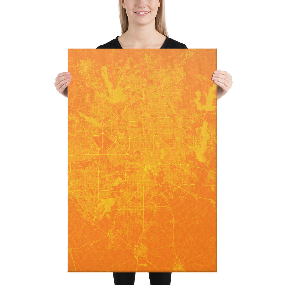 Dallas Orange and Yellow Canvas Map