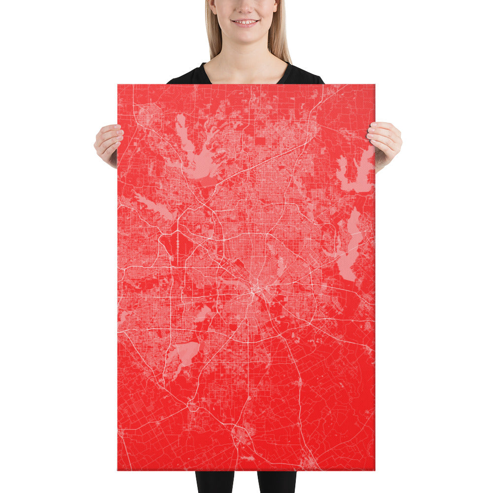 Dallas Red and White Canvas Map