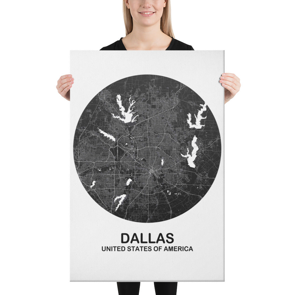 Dallas Circular Black Canvas Map