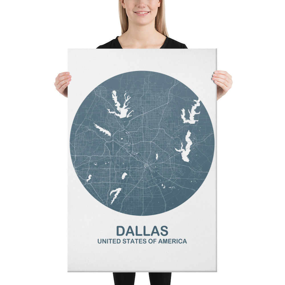 Dallas Circular Blue Canvas Map