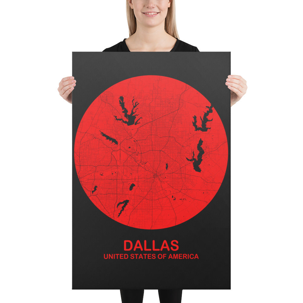 Dallas Circular Red Canvas Map