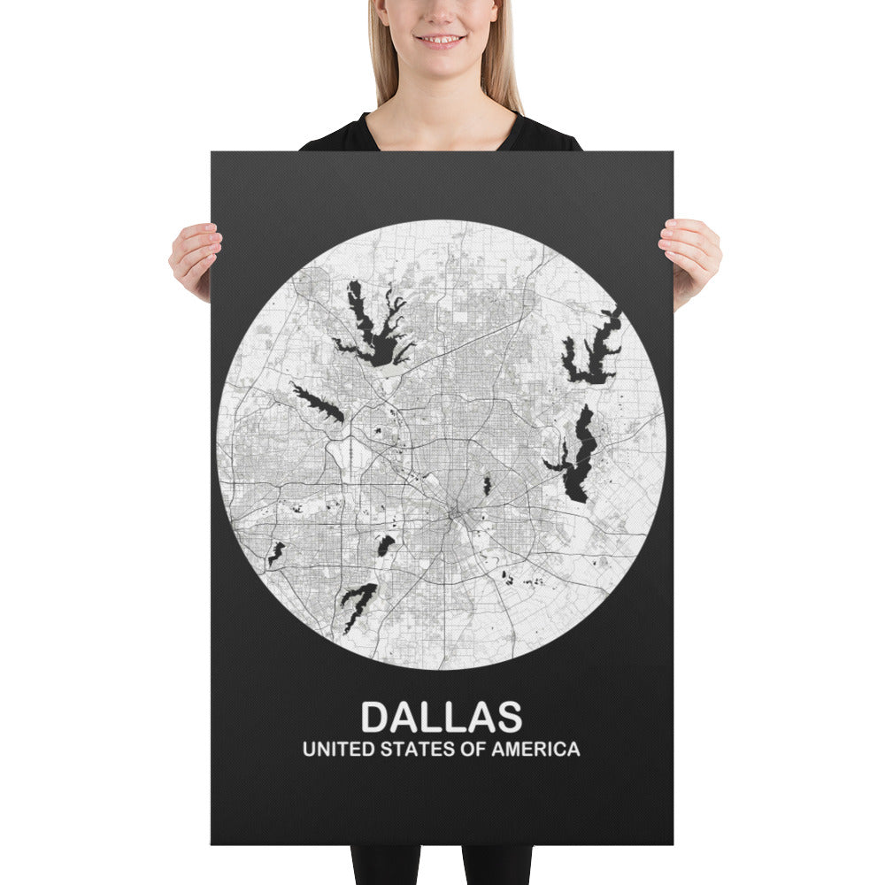 Dallas Circular White Canvas Map