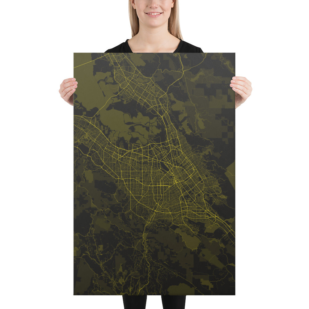 San Jose Black and Yellow Canvas Map