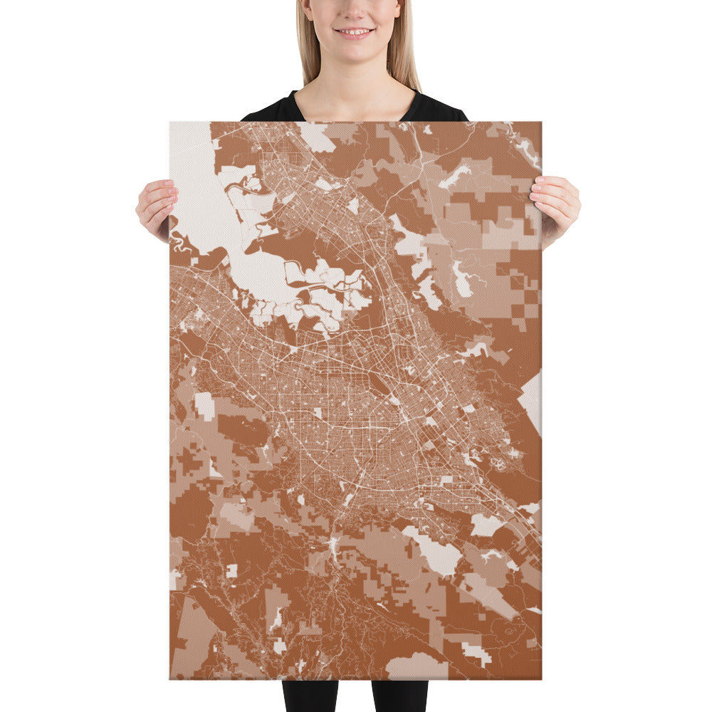 San Jose Brown and White Canvas Map