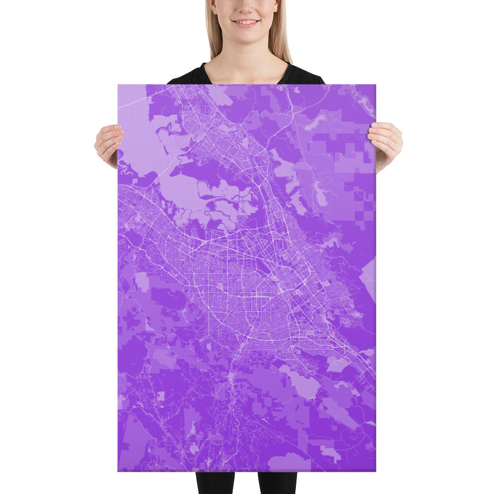 San Jose Purple and White Canvas Map