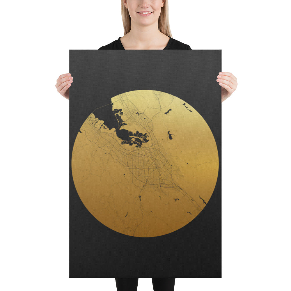 San Jose Gold on Black Canvas Map