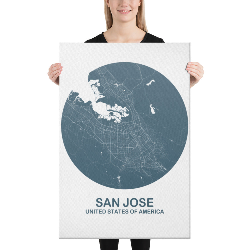 San Jose Circular Blue Canvas Map