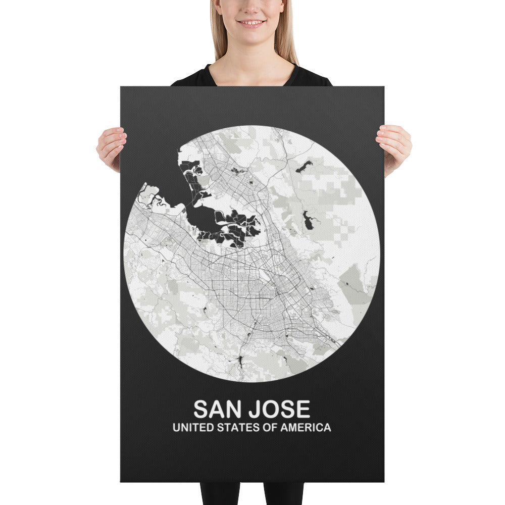 San Jose Circular White Canvas Map