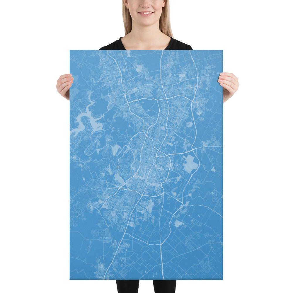 Austin Blue and White Canvas Map