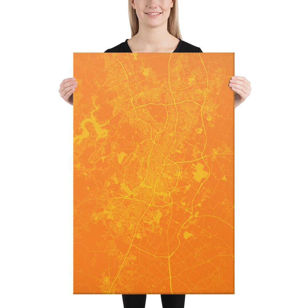 Austin Orange and Yellow Canvas Map