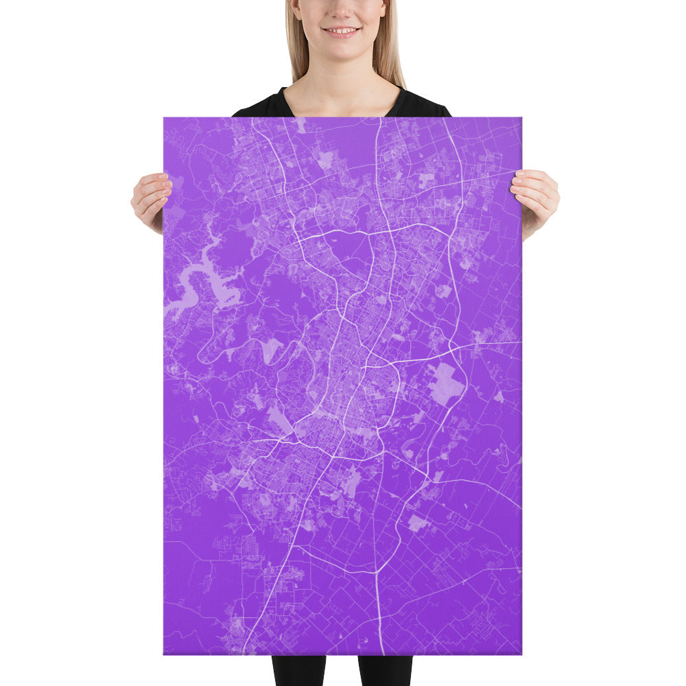 Austin Purple and White Canvas Map