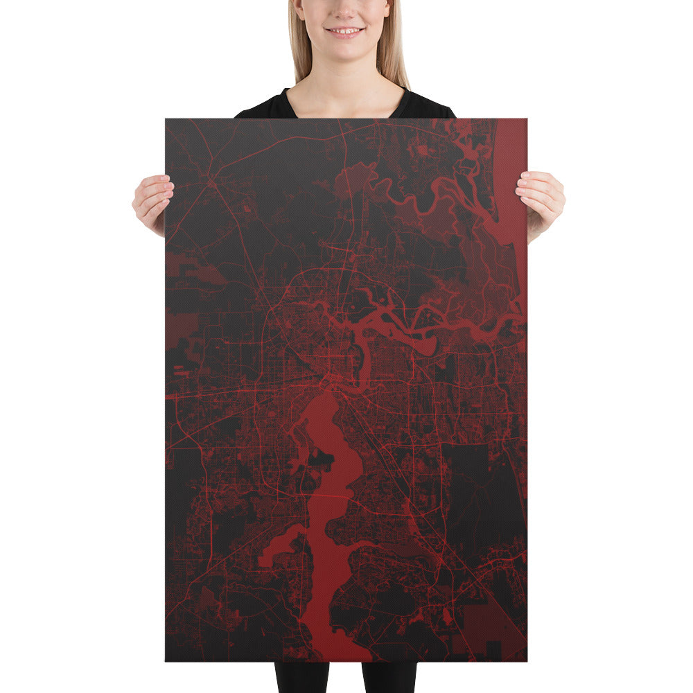 Jacksonville Black and Red Canvas Map