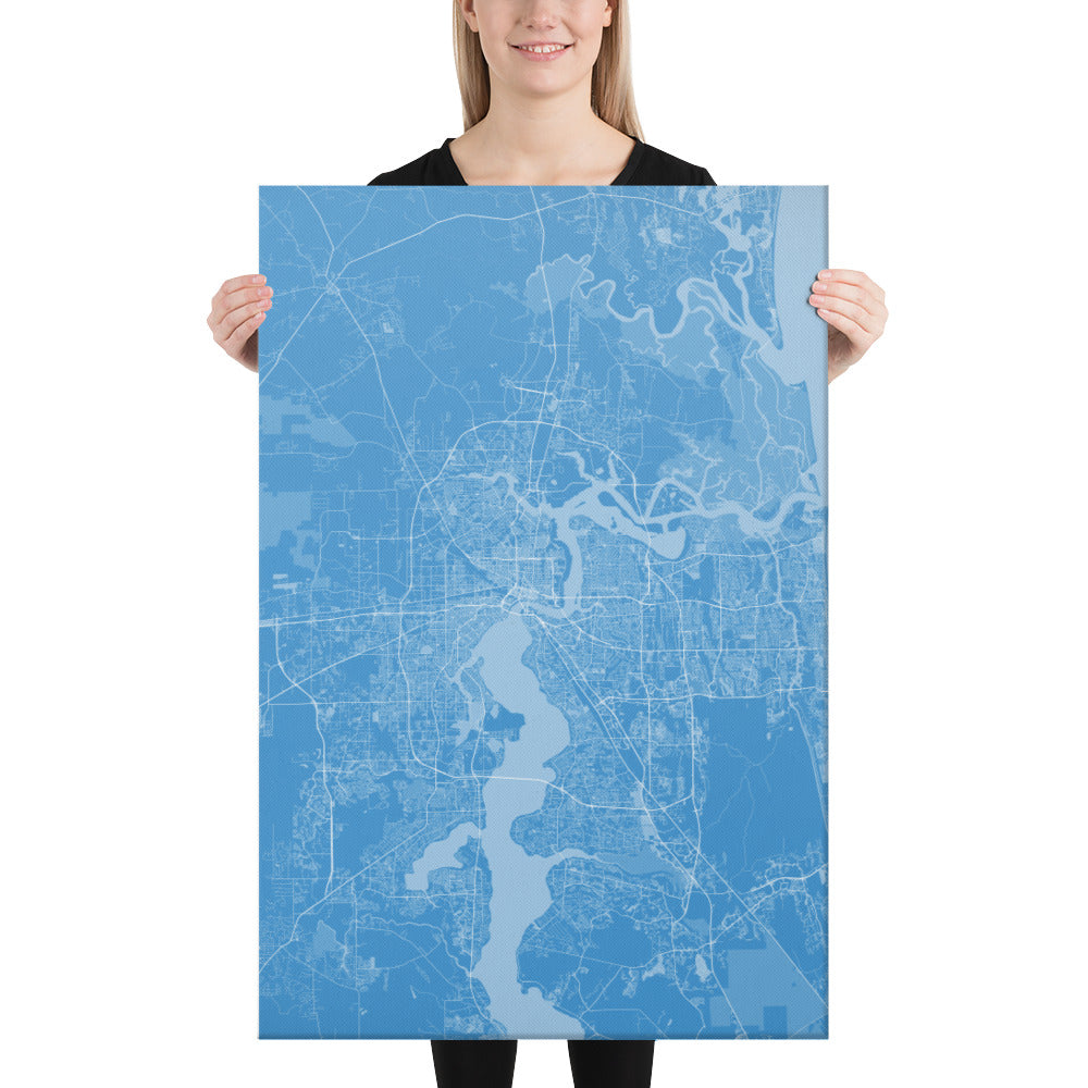 Jacksonville Blue and White Canvas Map