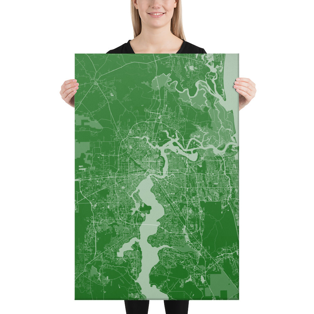 Jacksonville Green and White Canvas Map