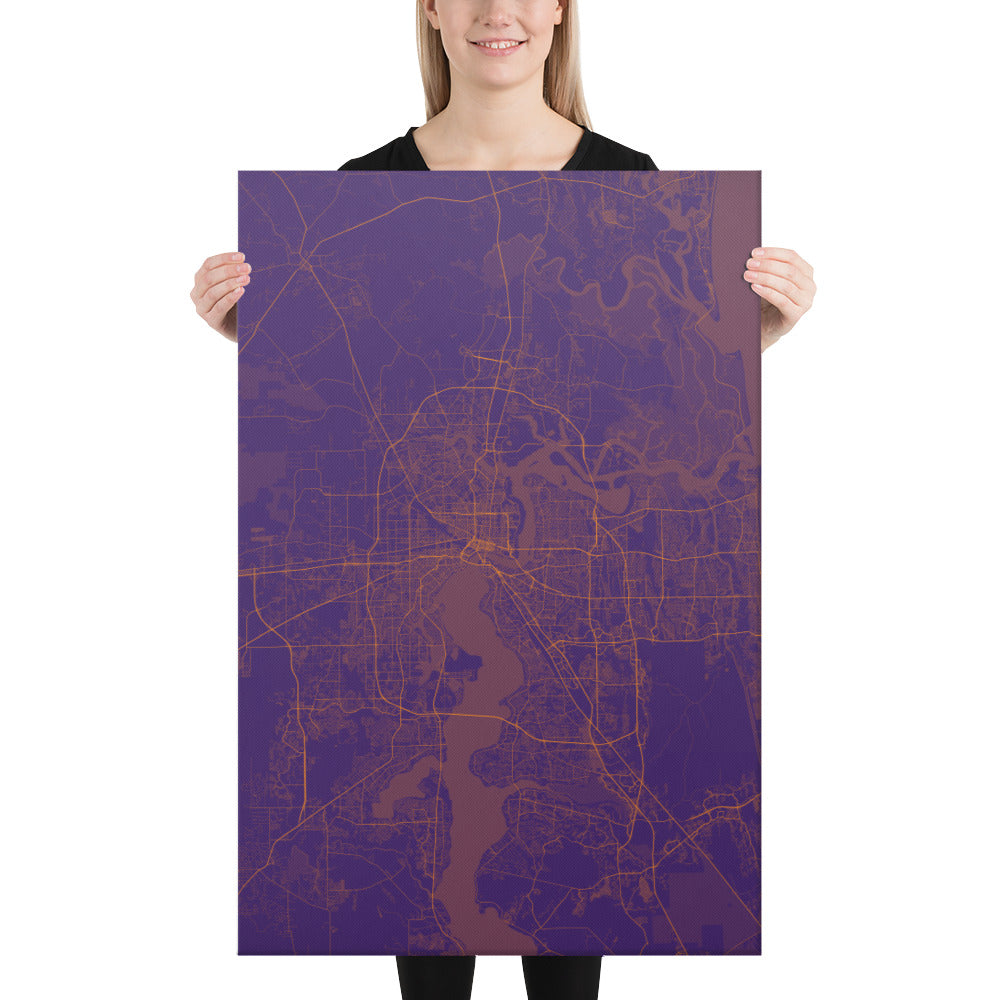 Jacksonville Purple and Orange Canvas Map