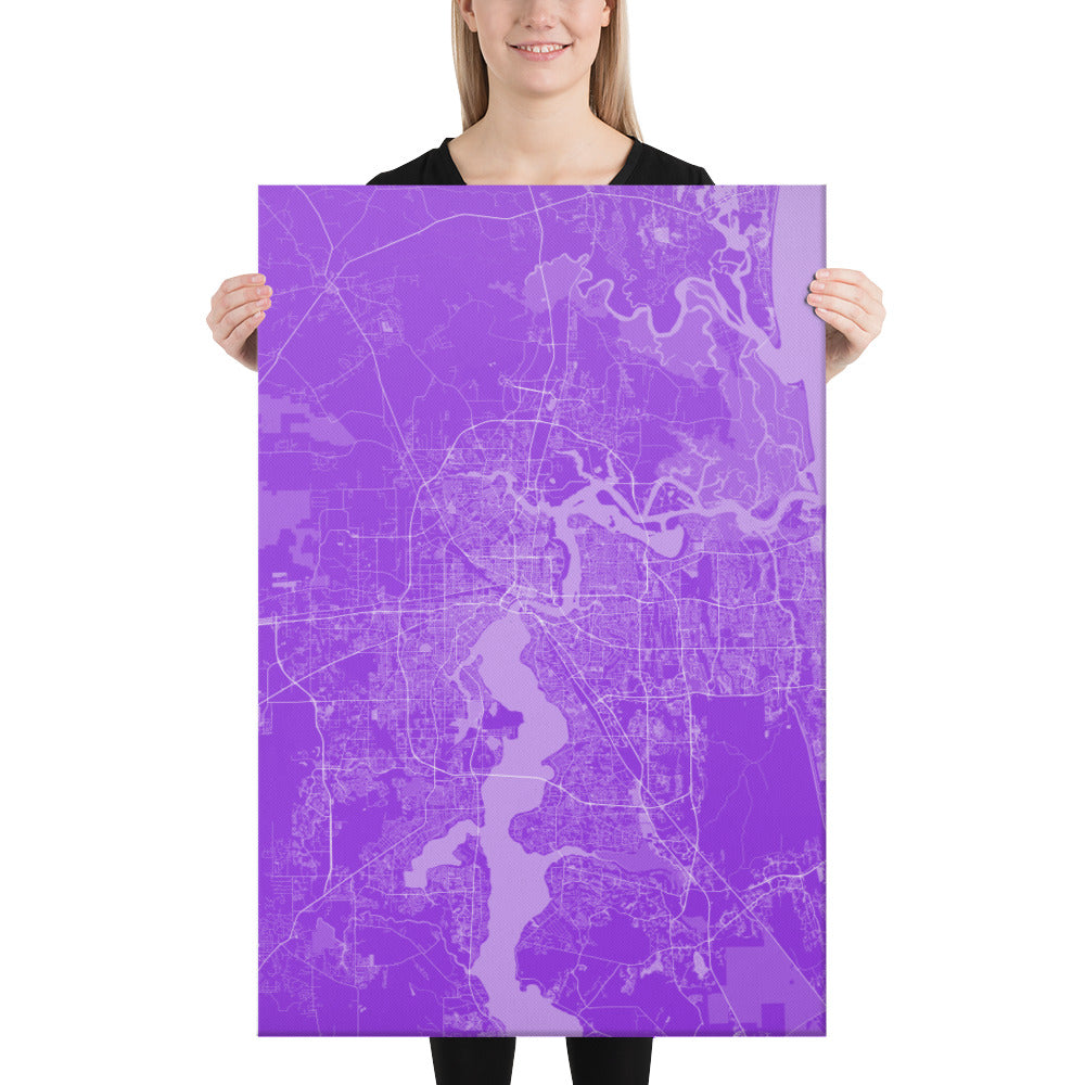 Jacksonville Purple and White Canvas Map