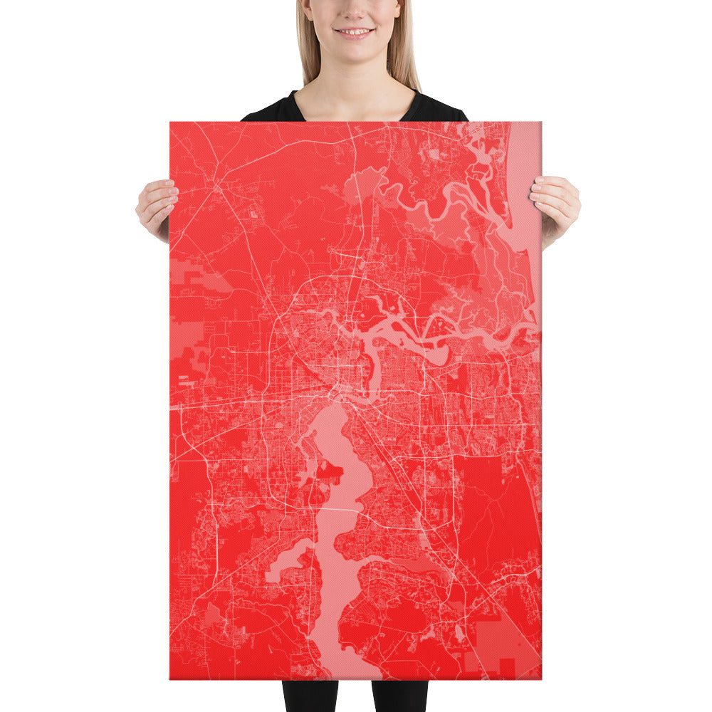 Jacksonville Red and White Canvas Map