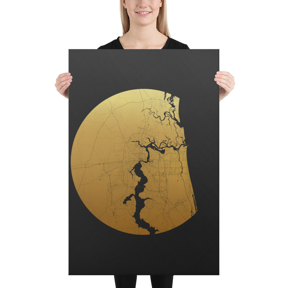 Jacksonville Gold on Black Canvas Map