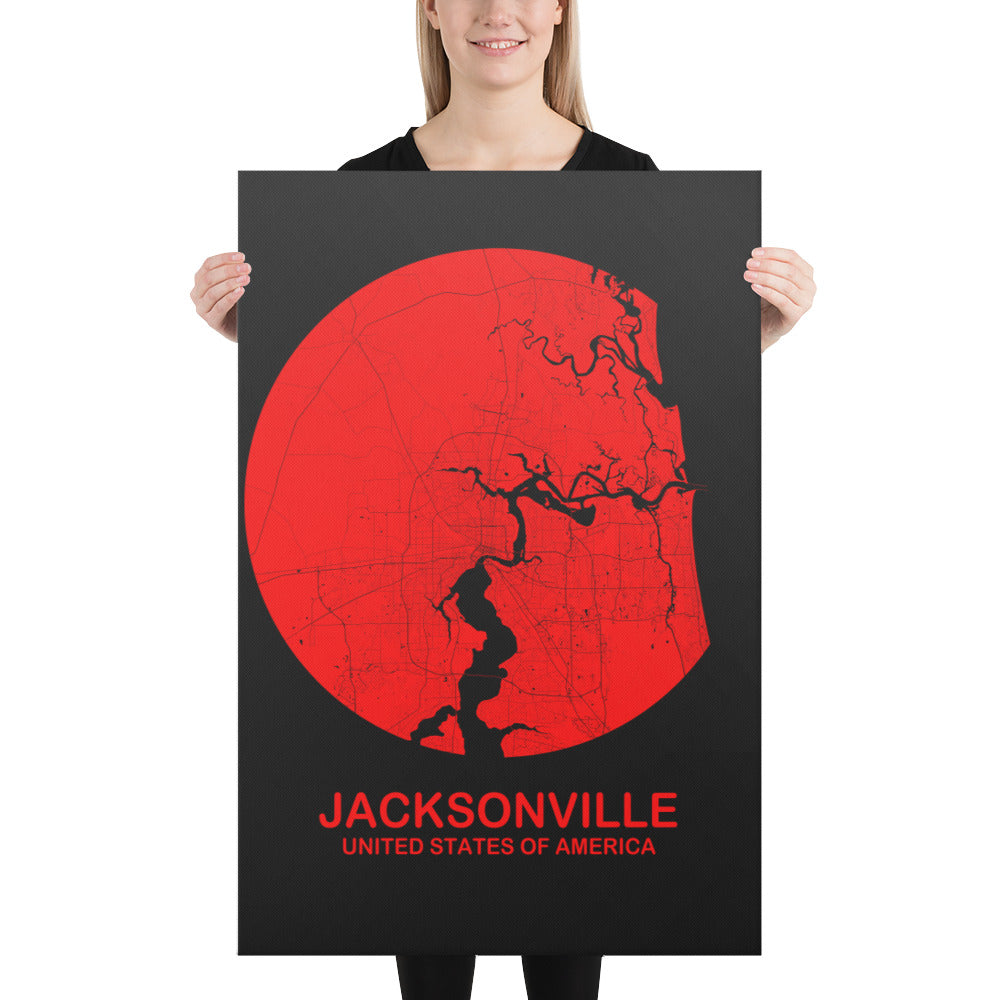 Jacksonville Circular Red Canvas Map