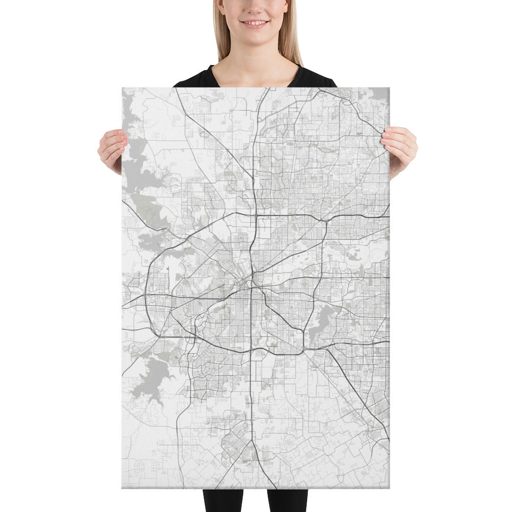 Fort Worth White Canvas Map