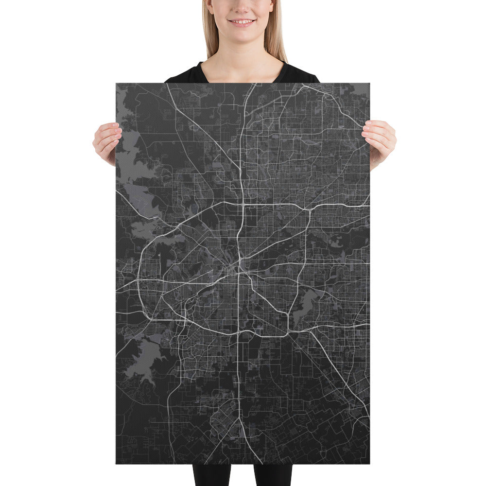 Fort Worth Black Canvas Map