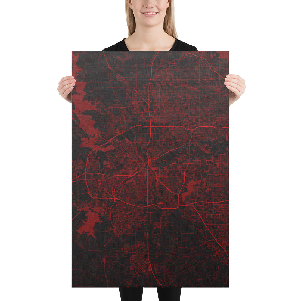 Fort Worth Black and Red Canvas Map