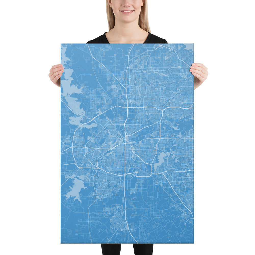 Fort Worth Blue and White Canvas Map