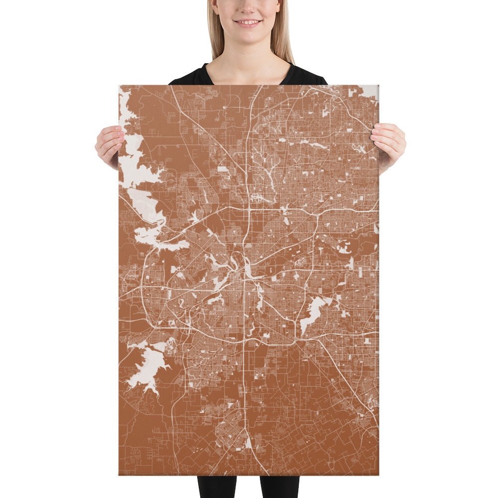 Fort Worth Brown and White Canvas Map