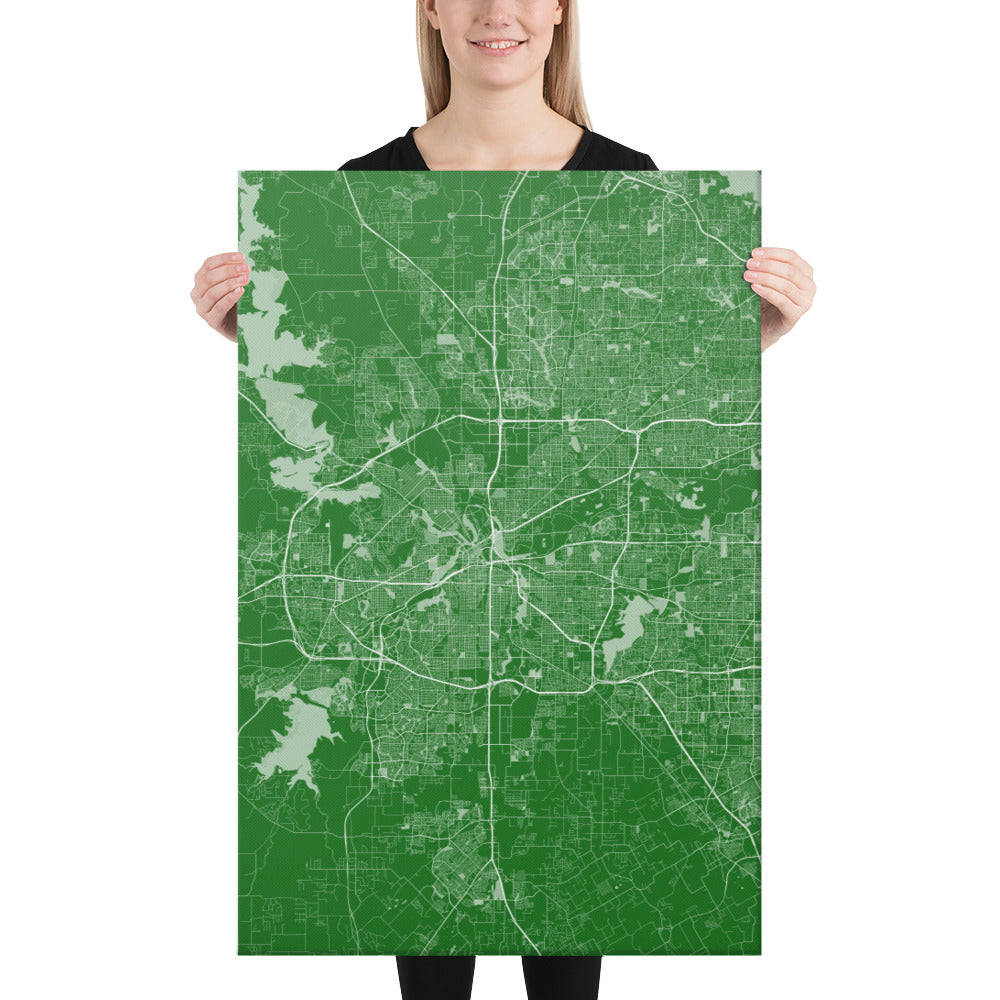 Fort Worth Green and White Canvas Map