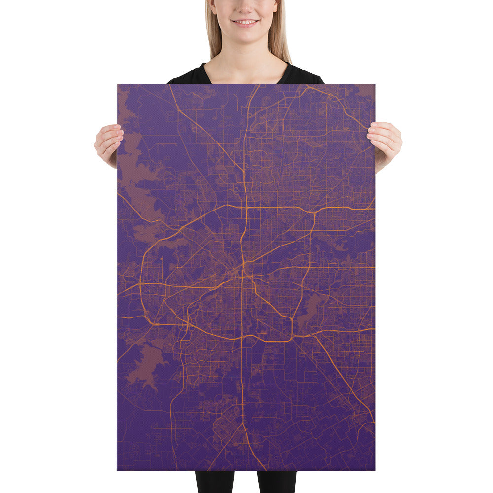 Fort Worth Purple and Orange Canvas Map