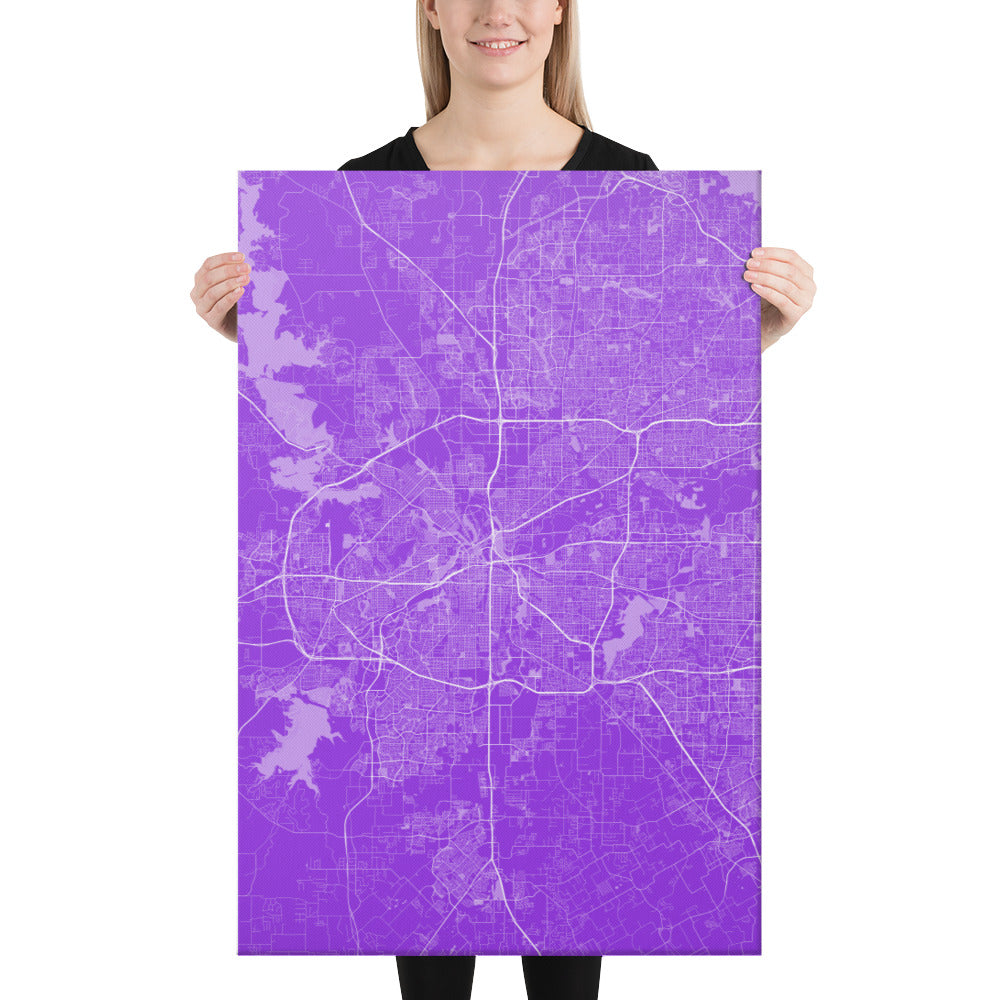 Fort Worth Purple and White Canvas Map