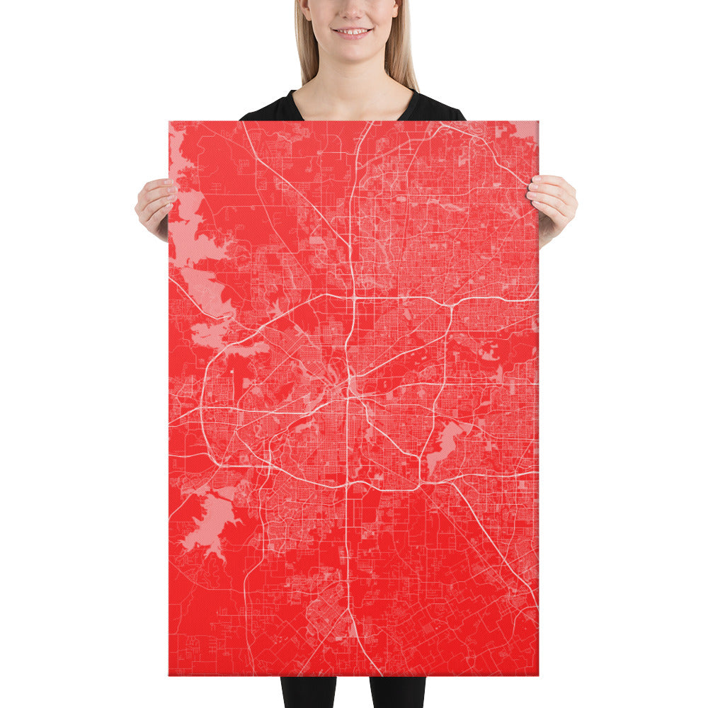 Fort Worth Red and White Canvas Map