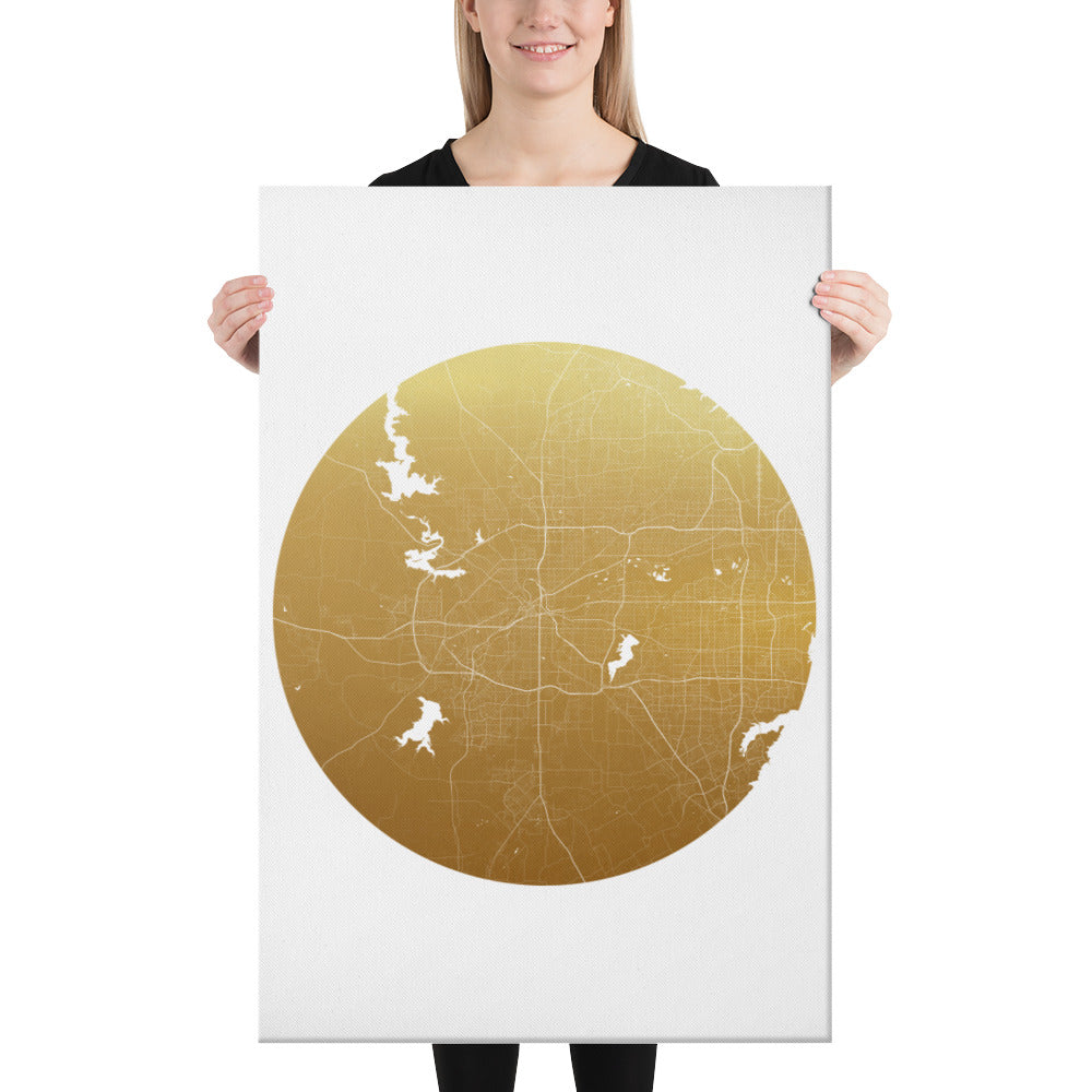 Fort Worth Gold on White Canvas Map