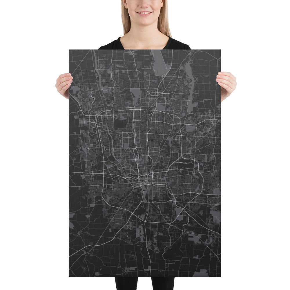 Columbus Black Canvas Map