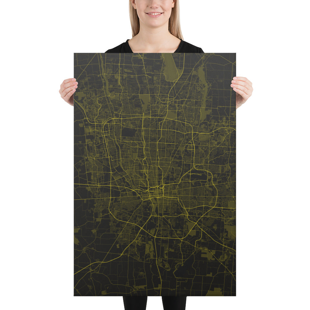 Columbus Black and Yellow Canvas Map