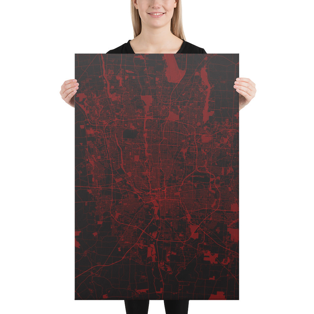 Columbus Black and Red Canvas Map