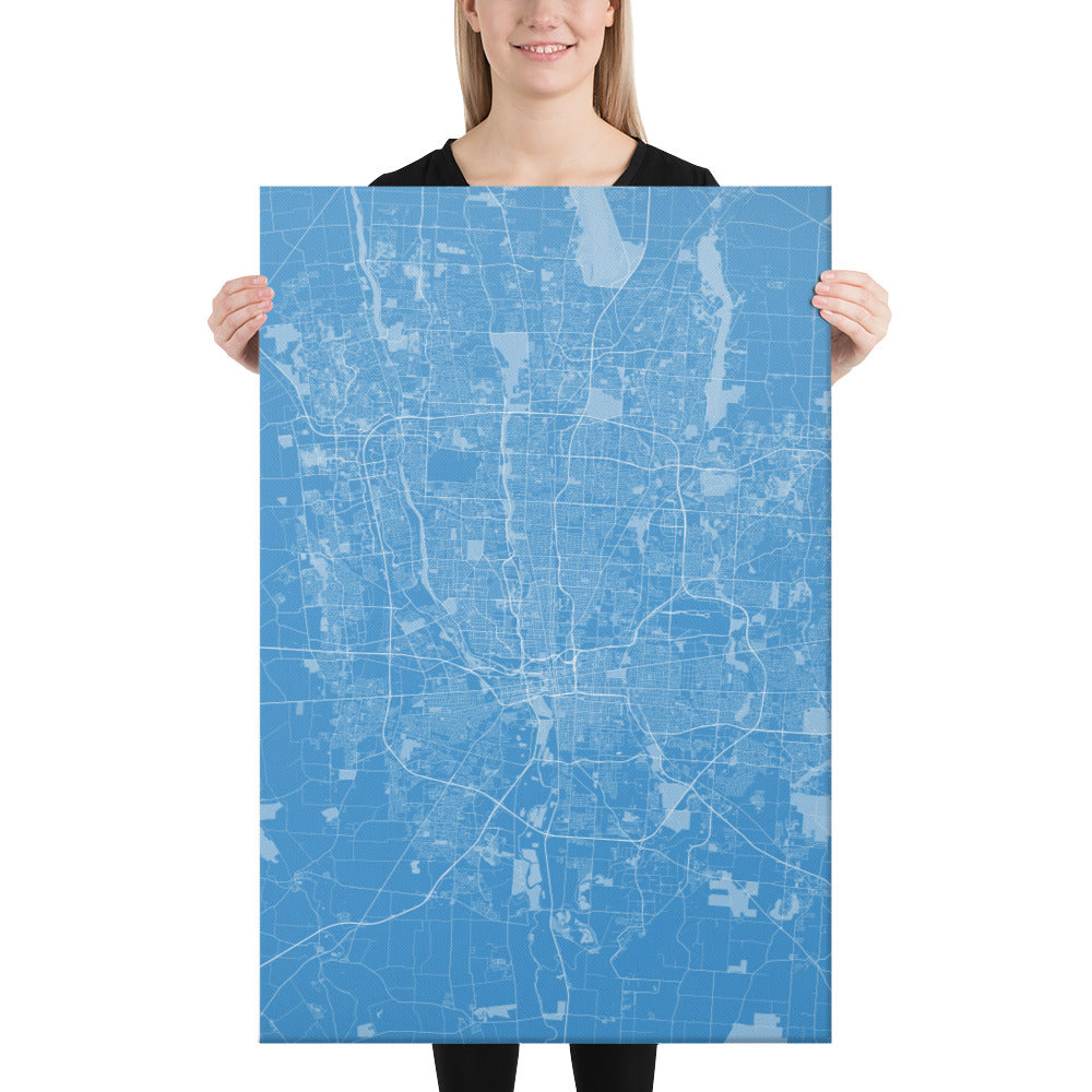 Columbus Blue and White Canvas Map