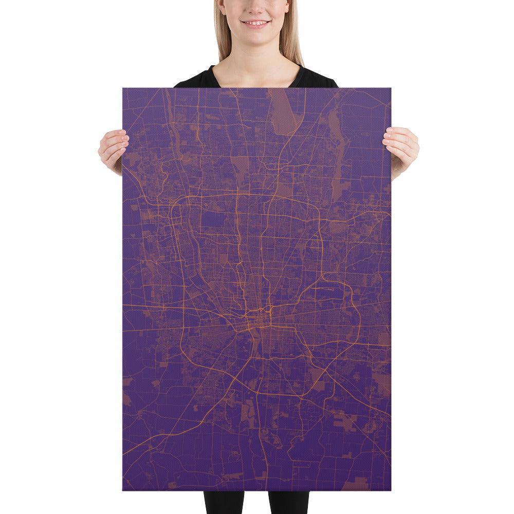 Columbus Purple and Orange Canvas Map