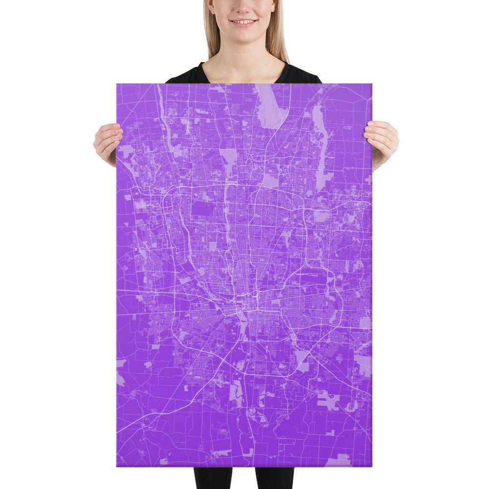 Columbus Purple and White Canvas Map